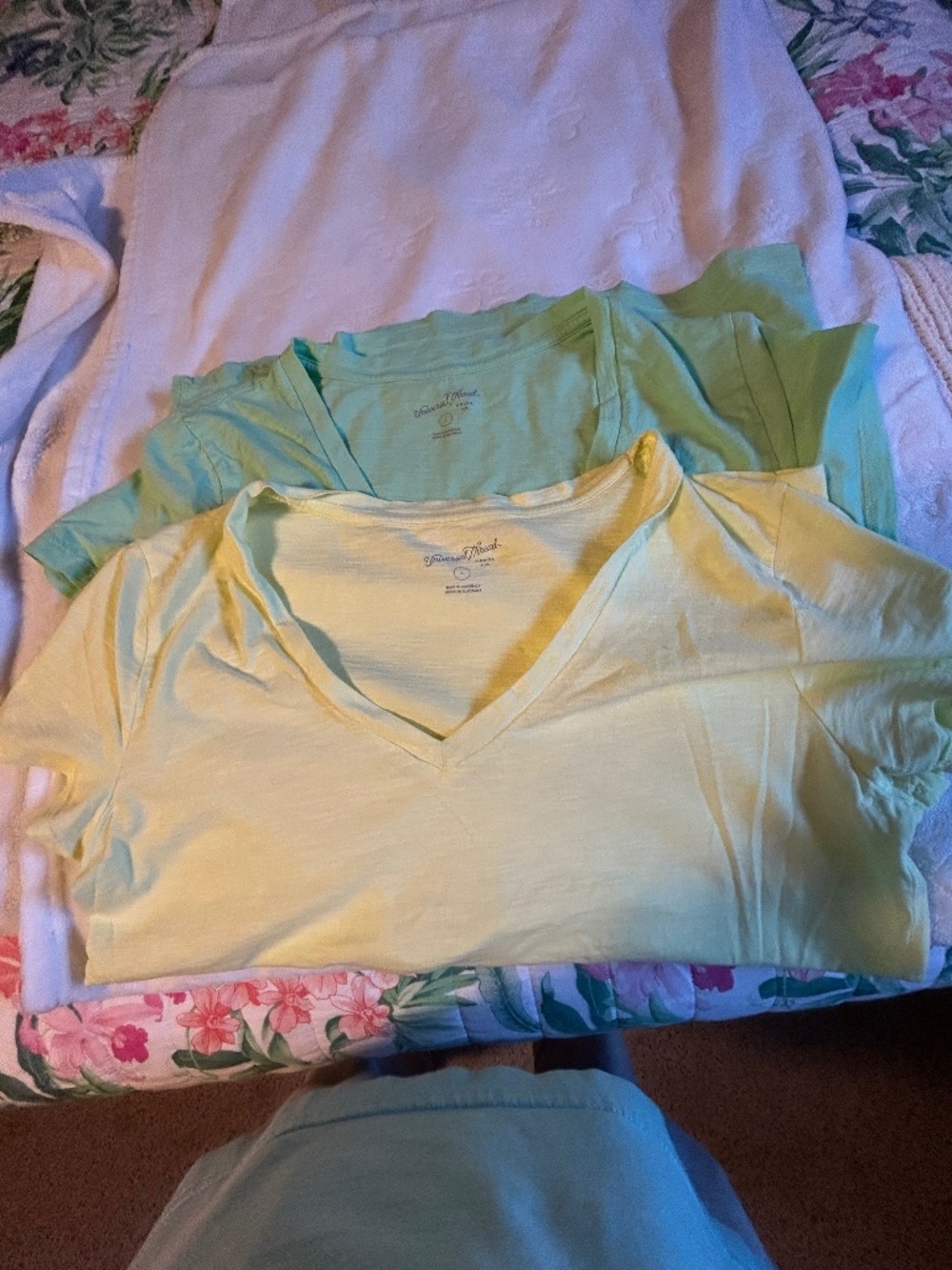 Women’s V-neck t-shirts one yellow one mint green
